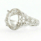 Filigree Sterling Silver Semi Mount Ring Setting Oval OV 9x7mm Vintage Repro - Syzjewelry